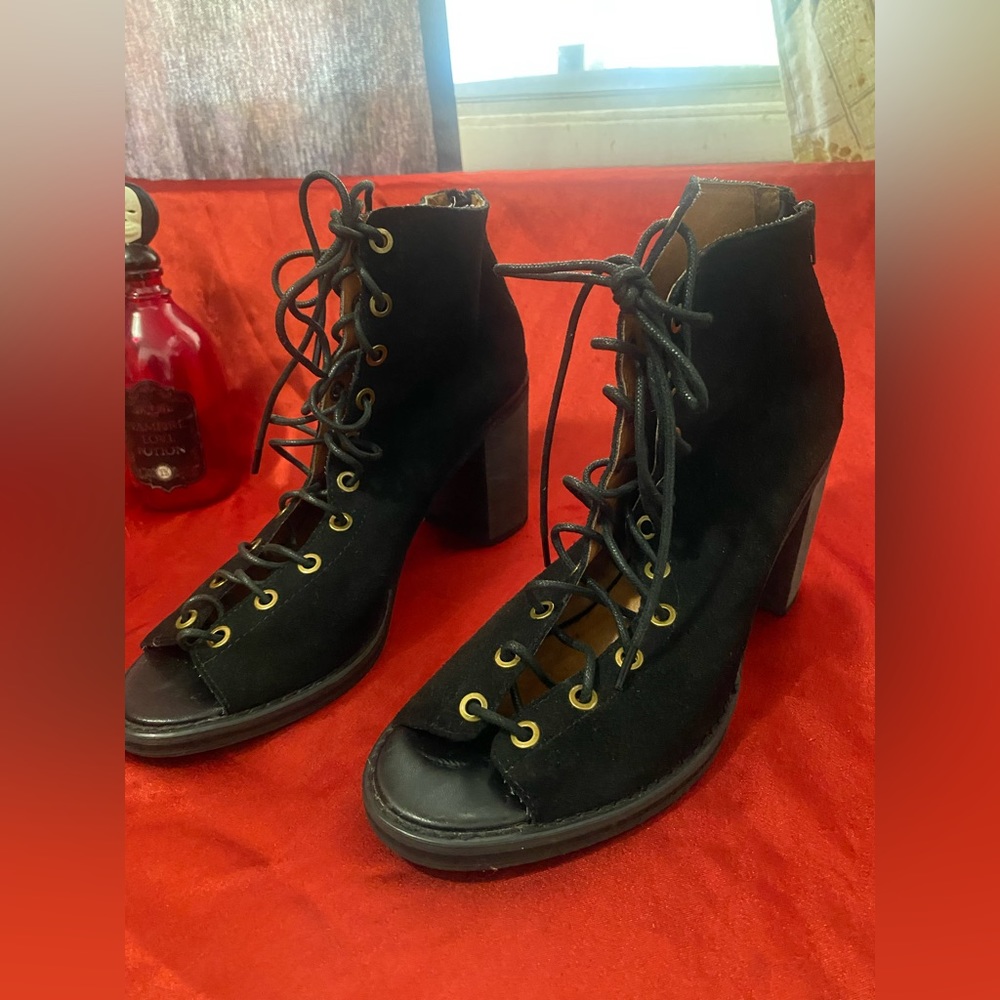 Jeffery Campbell lace up cut out bootie sandals free people boho Suede leather